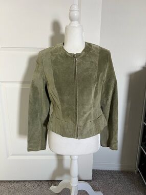 GUC Anne Klein Green Suede Zip Jacket 6 Petite